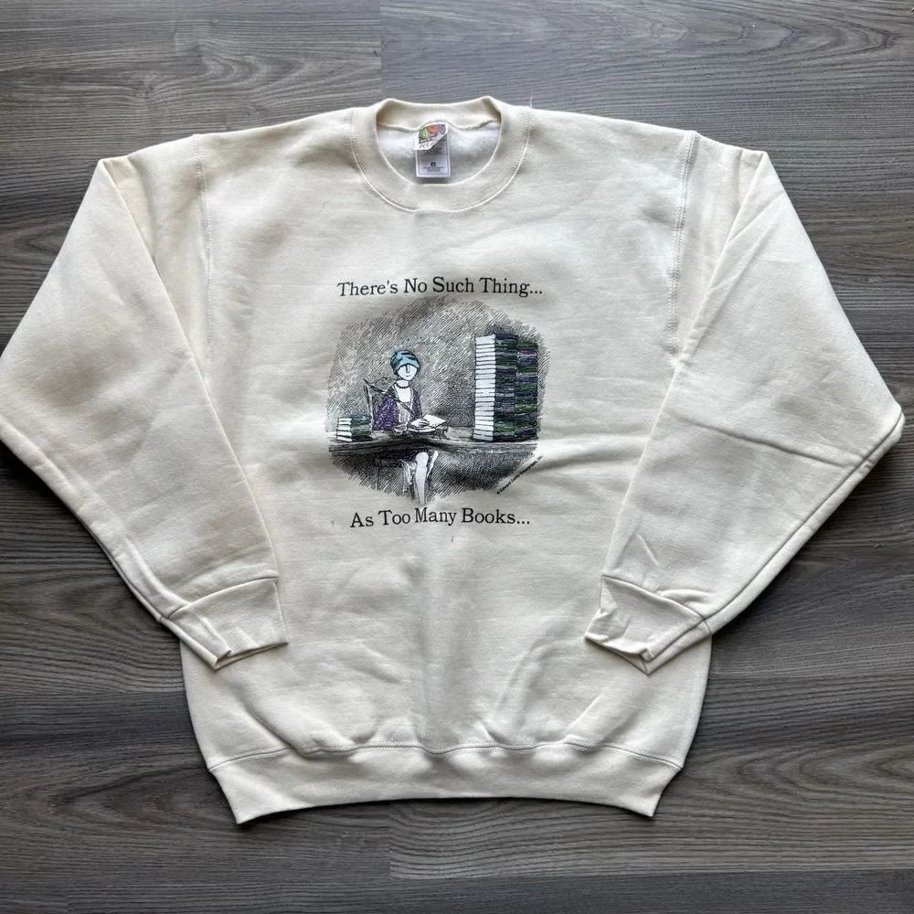 VTG 90s Edward Gorey There's No Such Thing as Too Many Book Sweatshirt M ART USA